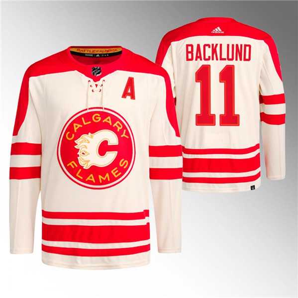 Men%27s Calgary Flames #11 Mikael Backlund 2023 Cream Classic Primegreen Stitched Jersey Dzhi